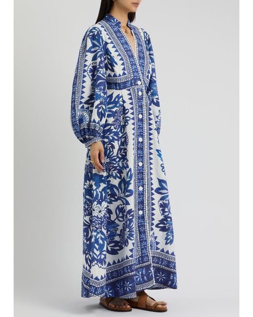 Farm Rio Blue Off- Flora Tapestry Maxi Dress Xs