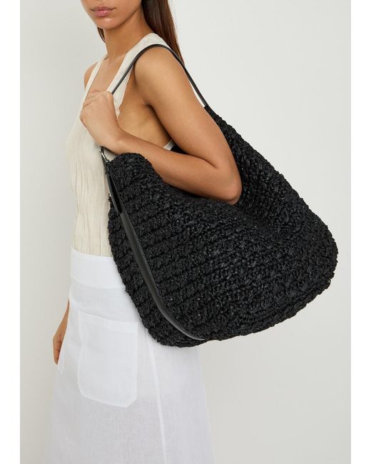 Totême  Black Leather And Raffia Tote Bag