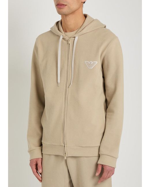 Emporio Armani Natural Hooded Zip-Through Piqué Cotton-Blend Sweatshirt for men