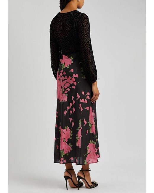 Rixo Black Melanie Floral-print Silk Maxi Dress
