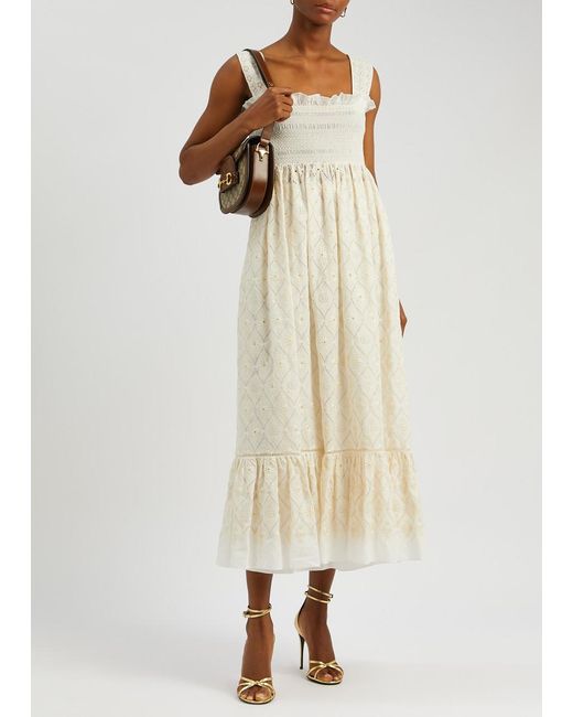 Gucci White Broderie Anglaise Cotton-blend Midi Dress