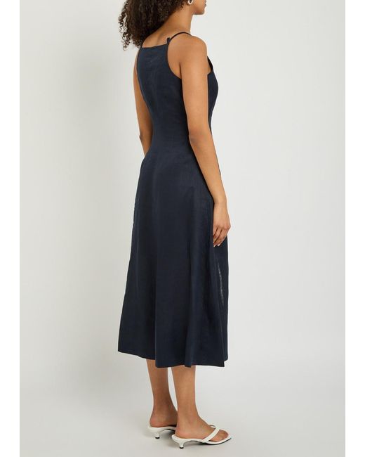 Veronica Beard Blue Georges Button-Up Linen Midi Dress
