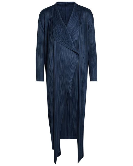 Pleats Please Issey Miyake Blue Pleated Woven Coat