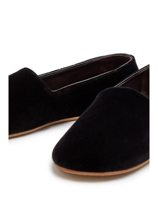 The Row Black Ponti Velvet Slipper Flats