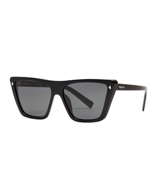 Prada Black Cat-eye Sunglasses , Designer-engraved Sunglasses, Designer-stamped Temples, 100% Uv Protection