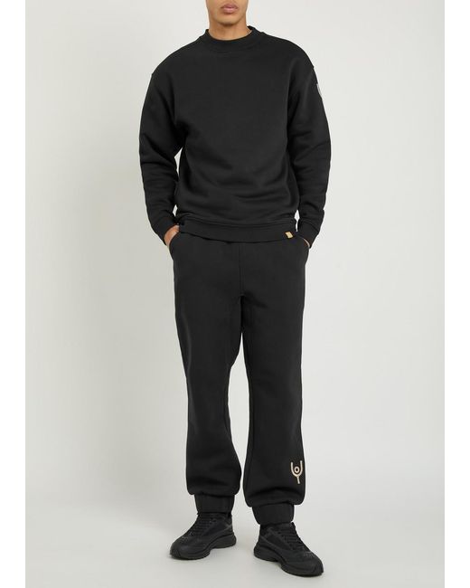 Now You Live Black Pleatling Logo-Embroidered Cotton Sweatshirt for men