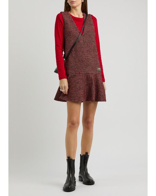 Ganni Purple Checked-Jacquard Felt Mini Dress