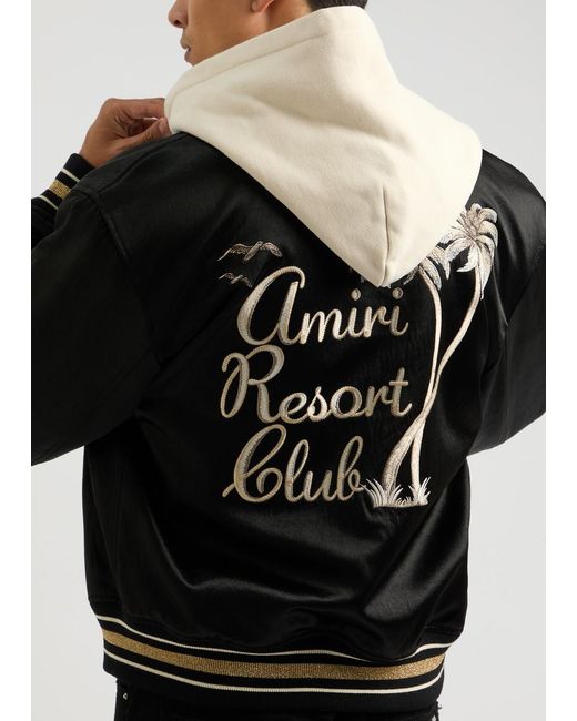 Amiri Black Resort Club Embroidered Satin Bomber Jacket for men