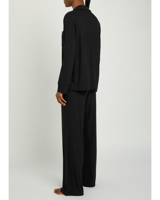 Skims Black Ribbed Stretch-Modal Pyjama Set