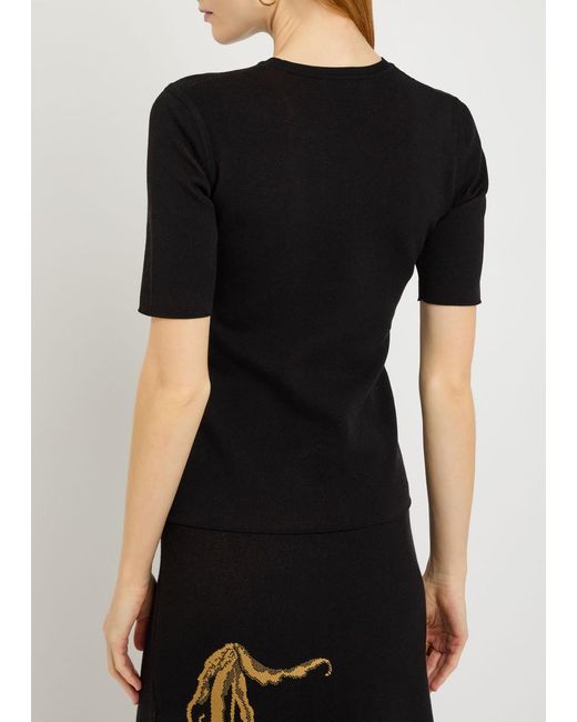 Erdem Black Floral-Intarsia Knit T-Shirt