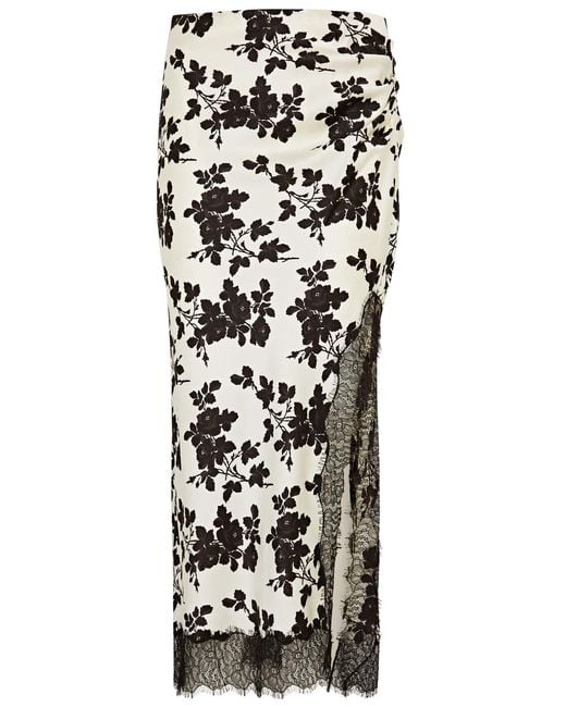 Veronica Beard Black Nasime Floral-print Stretch-silk Midi Skirt