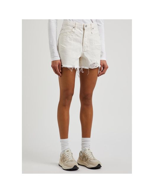 Free People White Makai Ivory Distressed Denim Shorts, Shorts