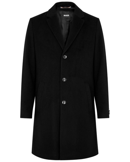 Boss Black Single-Breasted Wool-Blend Coat for men