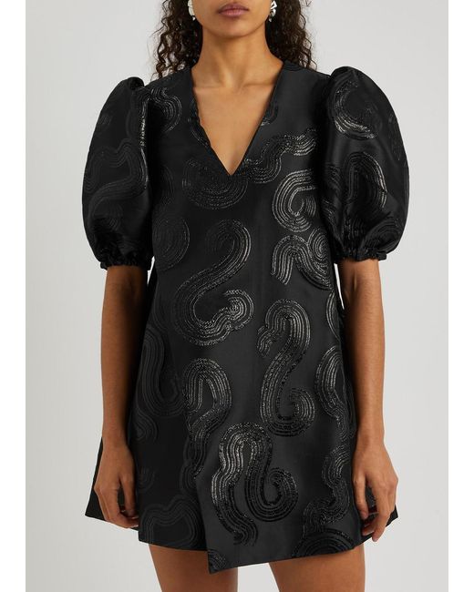 Stine Goya Black Brethel Metallic-jacquard Satin Mini Dress