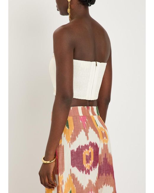 Emporio Sirenuse Natural Flavia Pleated Cotton-Blend Bandeau Top