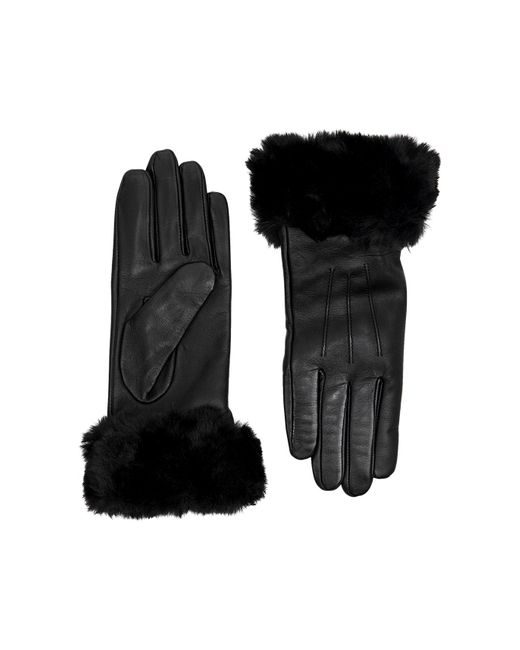 Dents Black Sarah Faux Fur-Trimmed Leather Gloves