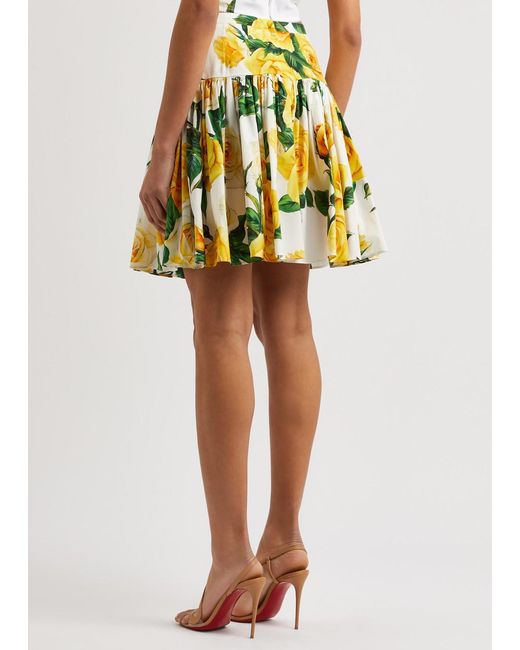 Dolce & Gabbana Yellow Floral-Print Cotton Poplin Mini Skirt