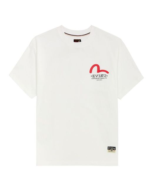 Evisu White Godhead Daicock Printed Cotton T-Shirt for men