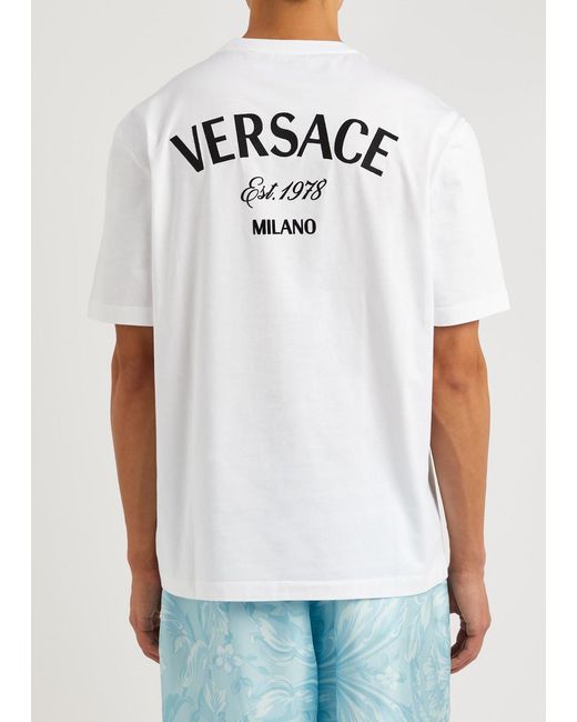 Versace White Milano Logo-embroidered Cotton T-shirt for men