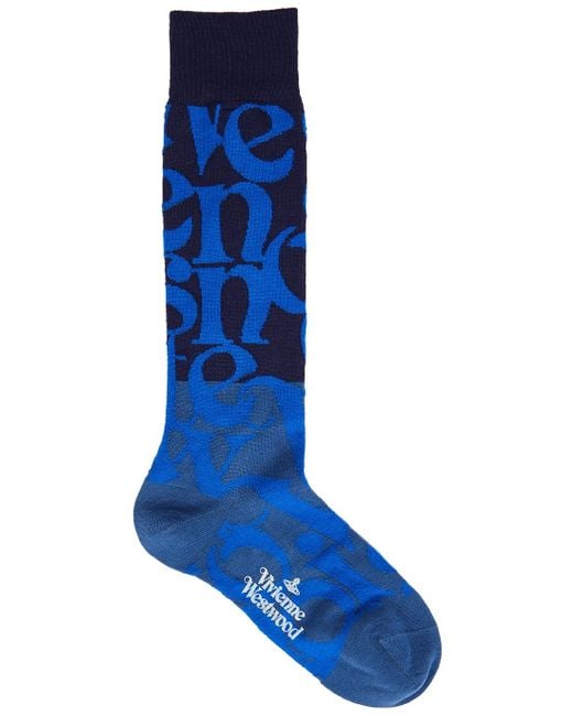 Vivienne Westwood Tonal Blue Logo-intarsia Wool-blend Socks | Lyst