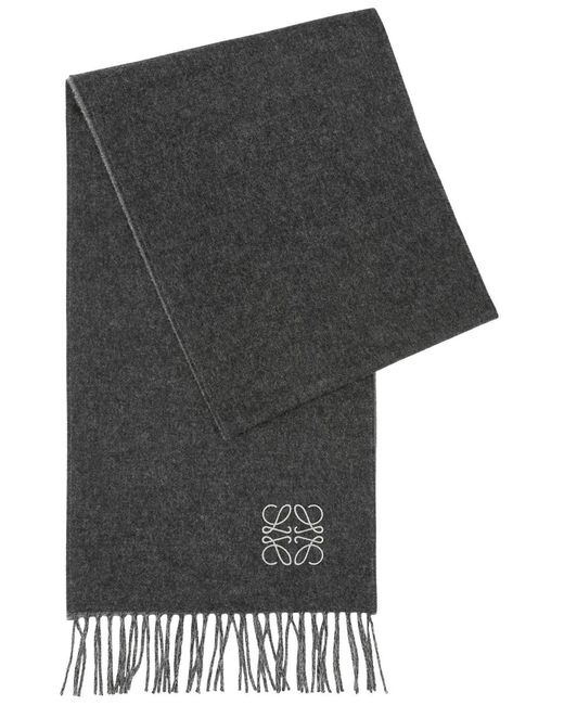 Loewe Gray Anagram-embroidered Wool-blend Scarf for men