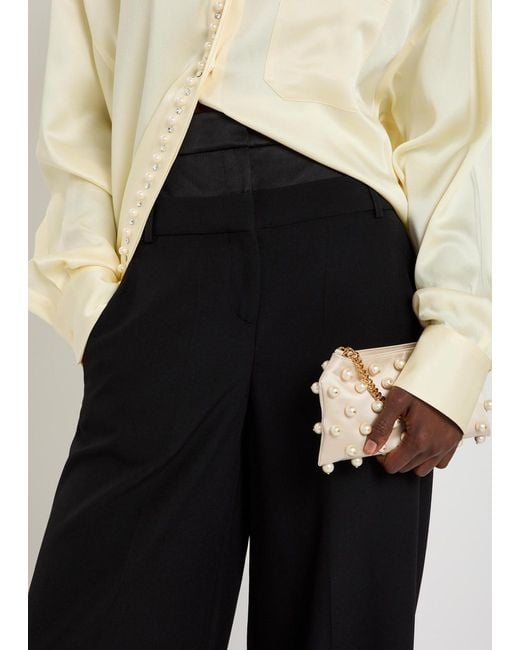 Erdem Black Layered-Effect Wide-Leg Wool Trousers