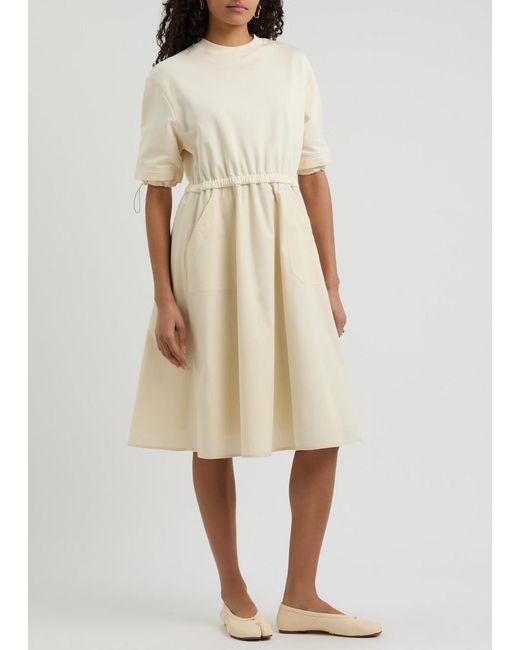 Moncler Natural Abito Cotton And Woven Midi Dress