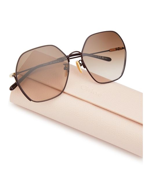 Chloé Brown Chloe Poppy Hexagon-frame Sunglasses