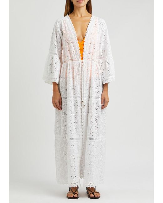 Melissa Odabash White Ava Broderie-anglaise Cotton Kaftan