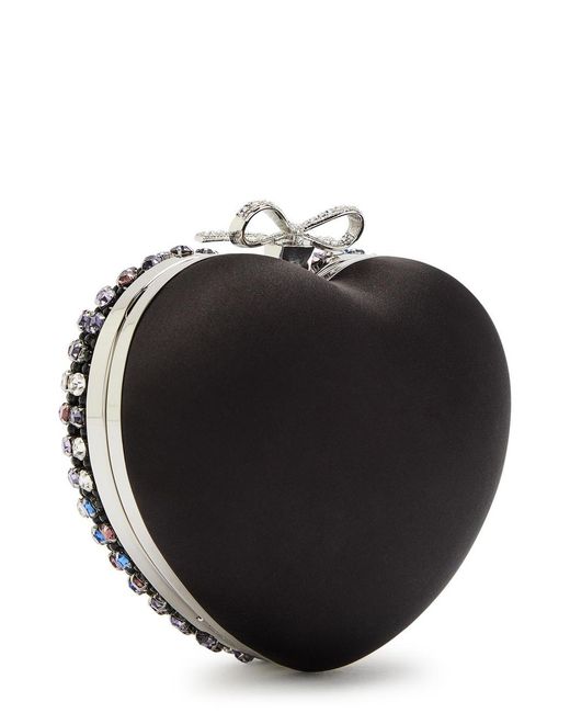 Self-Portrait Blue Heart Crystal-Embellished Satin Clutch