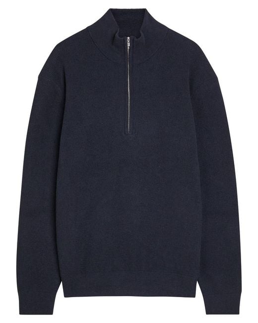 NN07 Blue Danny Half-Zip Ribbed Knit Jumper for men