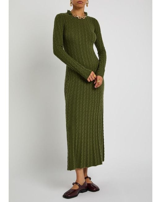 Rabanne Chain-Embellished Cable-Knit Midi Dress in Green | Lyst