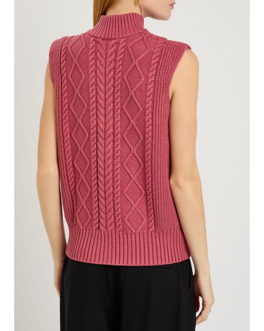 Varley Red Joilette Roll-Neck Cable-Knit Vest