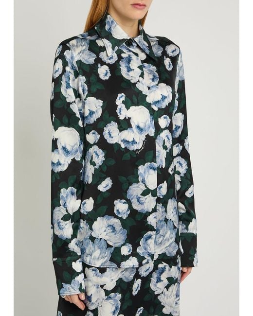 Stella McCartney Green Bunch Of Roses Floral-Print Satin Shirt