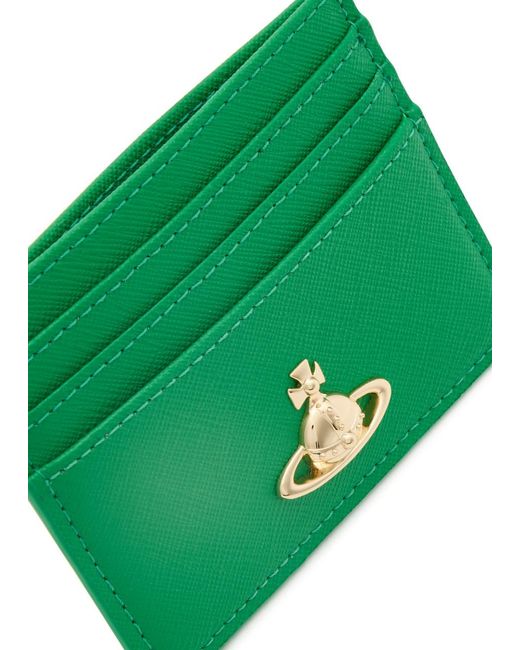 Vivienne Westwood Green Orb Saffiano Leather Card Holder