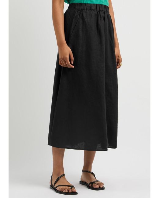 Eileen Fisher Black Linen Midi Skirt