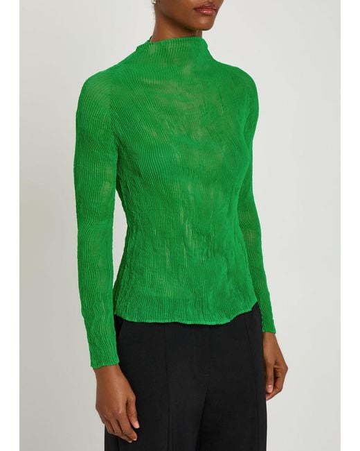 Issey Miyake Green Pleated Chiffon Top