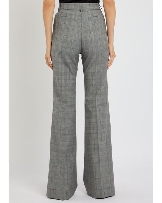 Sportmax Gray Checked Flared-Leg Wool Trousers