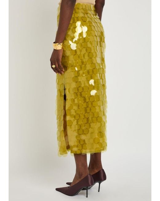 Roksanda Yellow Halin Embellished Midi Mesh Skirt