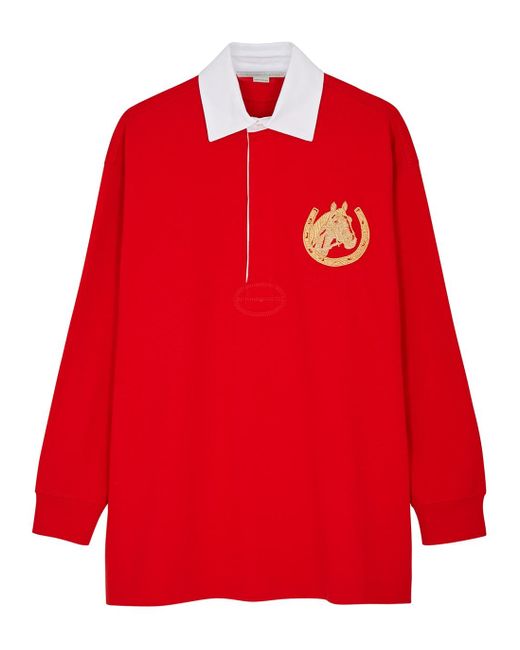 Stella McCartney Red Pony Club Embroide Cotton Polo Shirt