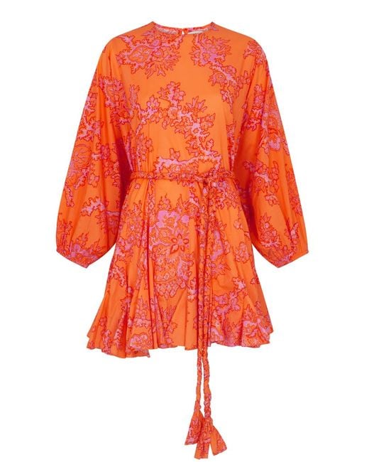 RHODE Orange Ella Printed Cotton Mini Dress