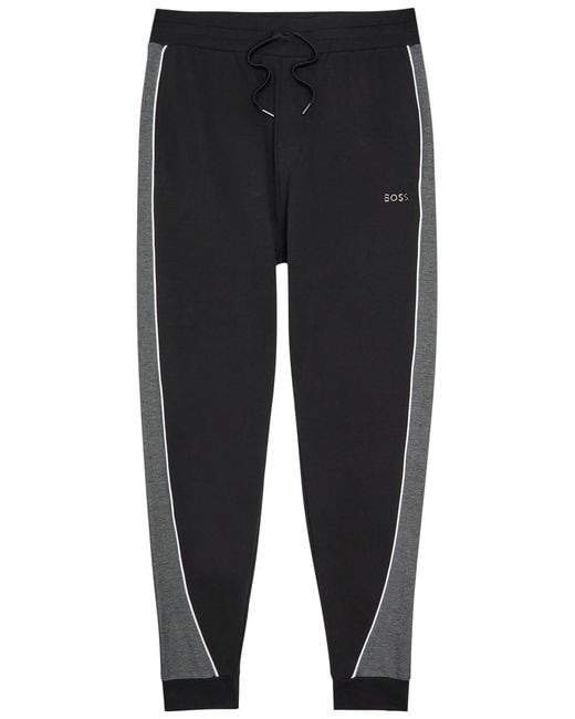 Boss Black Logo Panelled Cotton-Blend Track Pants for men