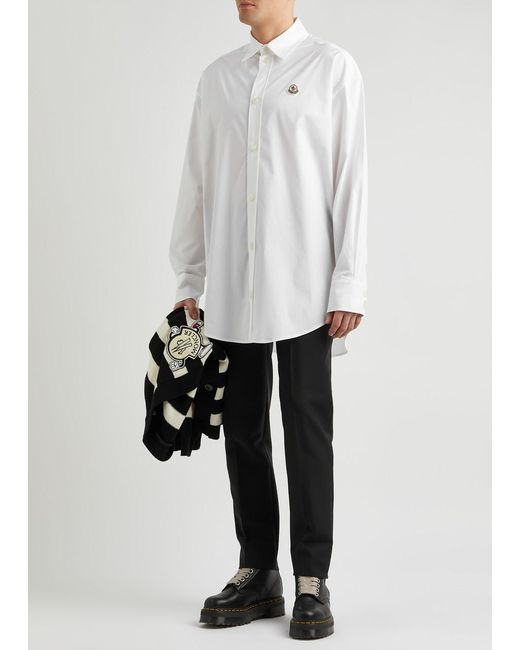 Moncler White Logo Stretch-cotton Poplin Shirt for men