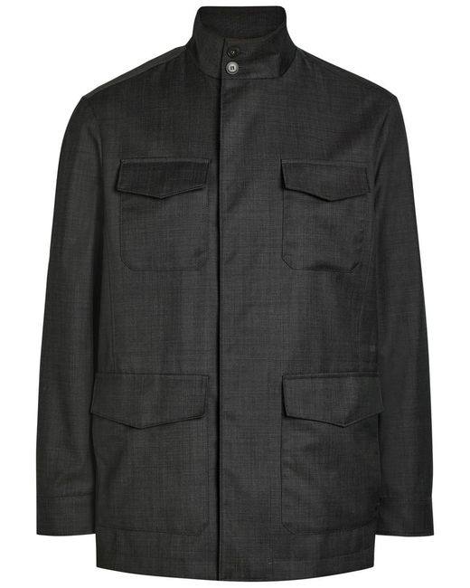 Canali Black Funnel-Neck Wool Jacket for men
