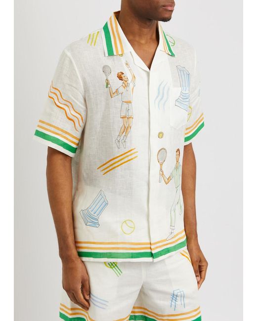 Casablancabrand Blue Tennis Club Printed Linen Shirt for men