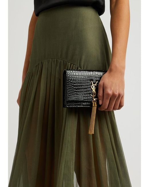 Saint Laurent Black Kate Crocodile-effect Leather Wallet-on-chain