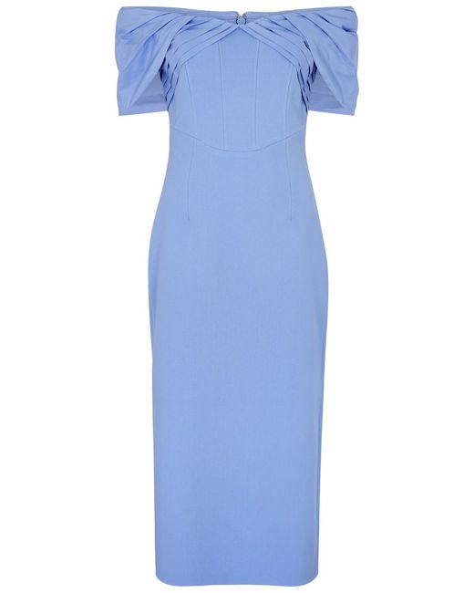 Rebecca Vallance Blue Juliana Off-The-Shoulder Midi Dress