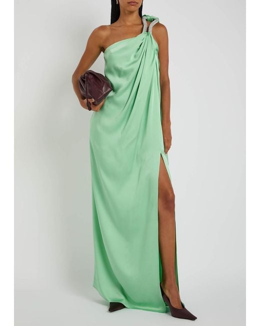 Stella McCartney Green Crystal-Embellished One-Shoulder Satin Gown