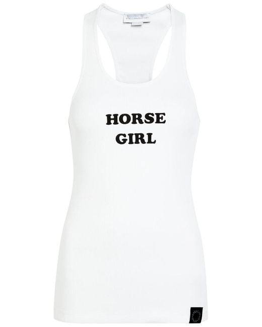 Stella McCartney White Horse Girl Ribbed Stretch-Cotton Tank
