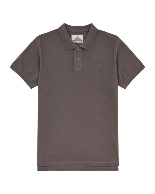 Vivienne Westwood Gray Logo-embroidered Piqué Cotton Polo Shirt for men